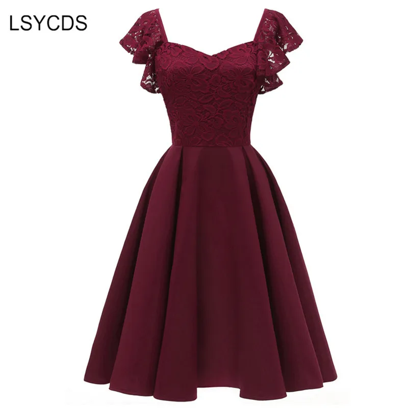 Женское кружевное платье LSYCDS элегантное голубое трапециевидной формы с оборками