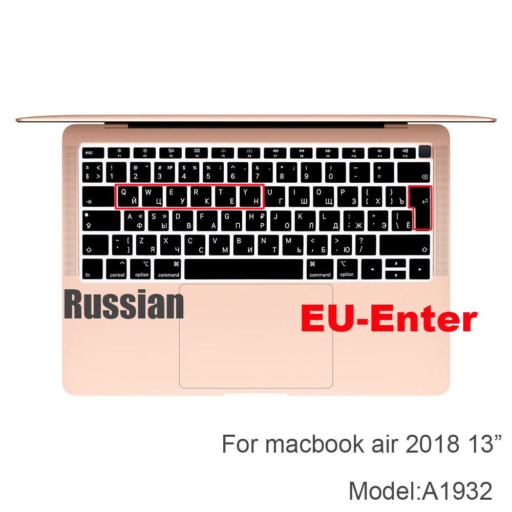 Русский ЕС и США-введите Клавиатура Обложка протектор для Macbook Pro 13Air 11 12 15 Сенсорная панель Модель A1706/A1466 A1707/A1990/A1398/A1534