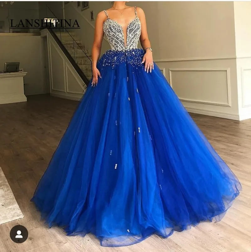 Платья для выпускного вечера 2019 Королевского синего цвета с завышенной талией