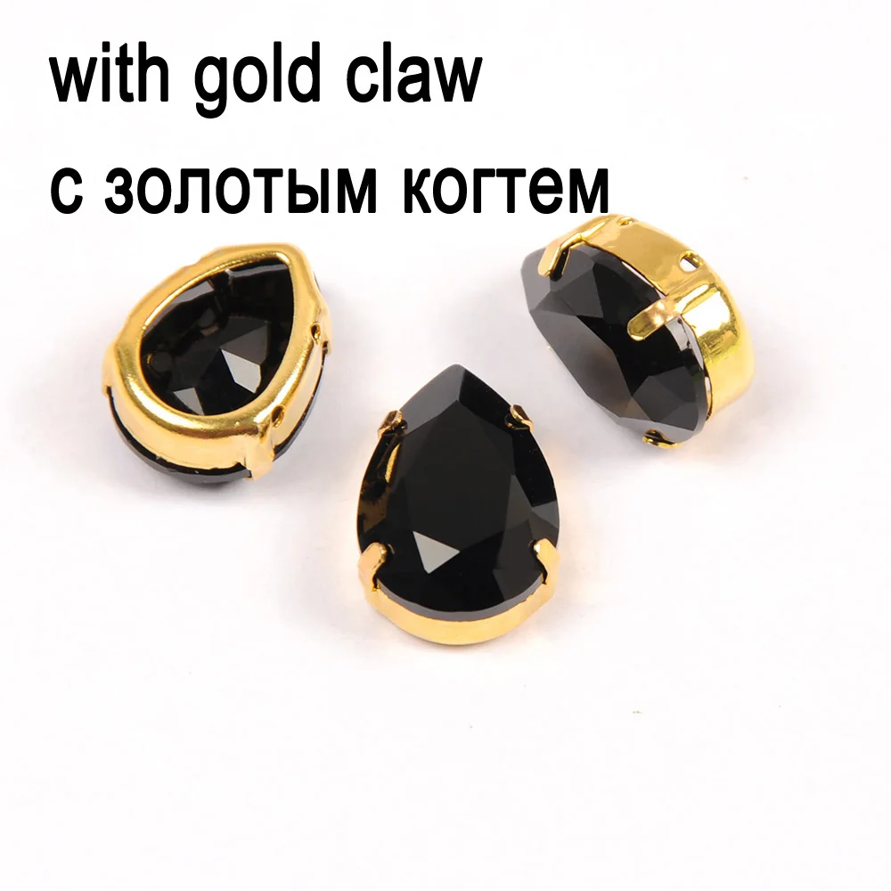 Crystal with gold Jet Black Необычные каплевидные хрустальные стразы, аппликация стекло, кристалл, камень, вышивка, аксессуары для одежды, камни для DIY свадьбы - Цвет: Crystal with gold
