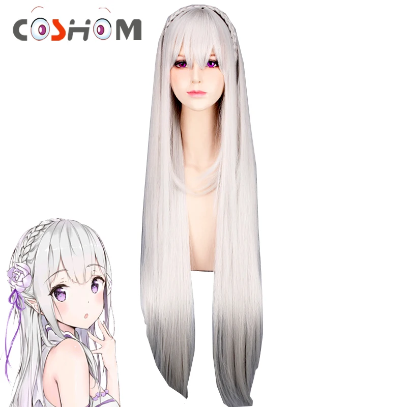 Парики для косплея Coshome Re:Zero Emilia Satella жизнь в другом мире от нуля 100 см седые