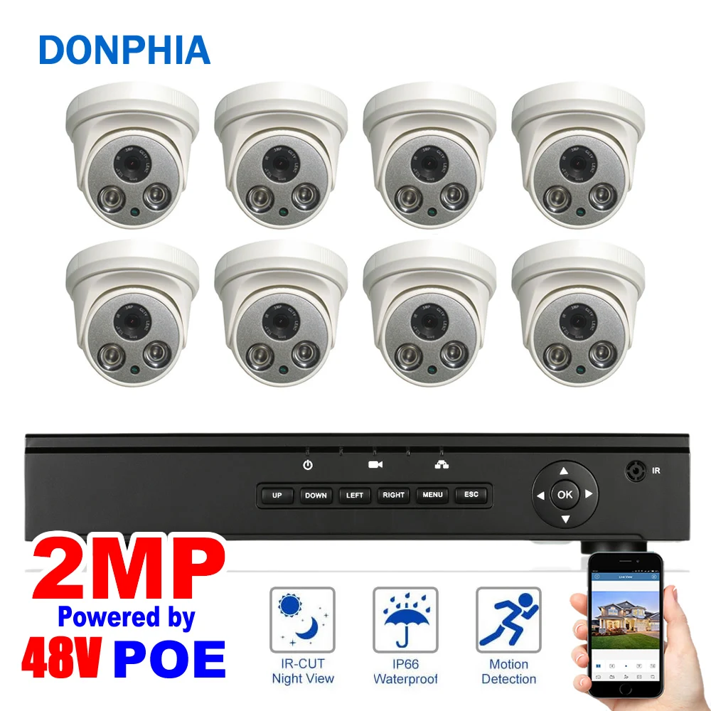 8 шт. купольная камера POE NVR комплект 1080P Разрешение 48 В Система безопасности 2MP