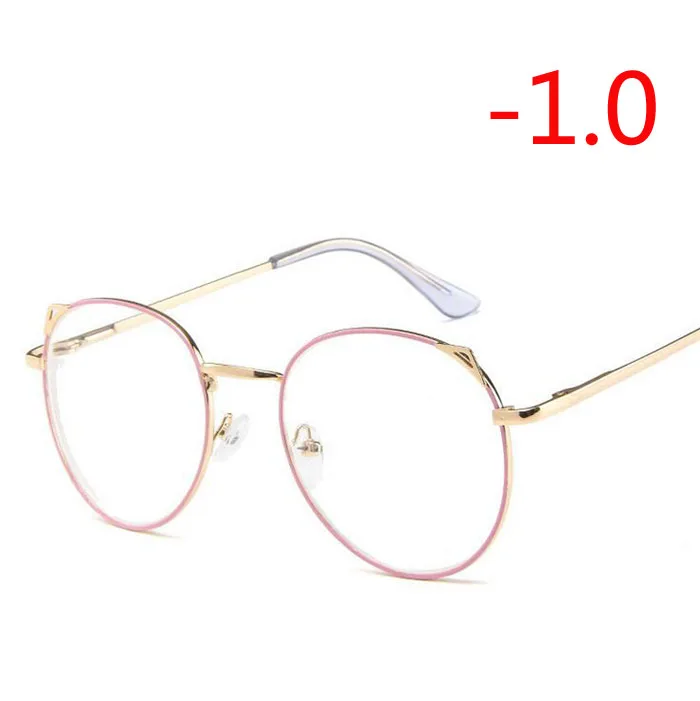 Myopia 100 Для женщин в ретро-стиле с украшением в виде кошачьих ушек готовой близорукость очки металлический каркас овальной формы с короткими зрения глаз-1,0-1,5-2,0-2,5-3,0-3,5-4,0 - Цвет оправы: Myopia 100