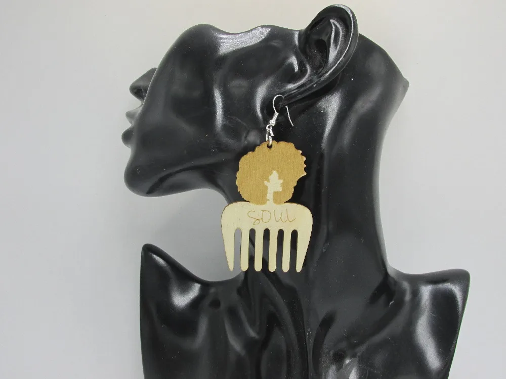 5 пар/лот новейшая гравировка афро волос деревянные серьги|wooden afro earrings|earrings