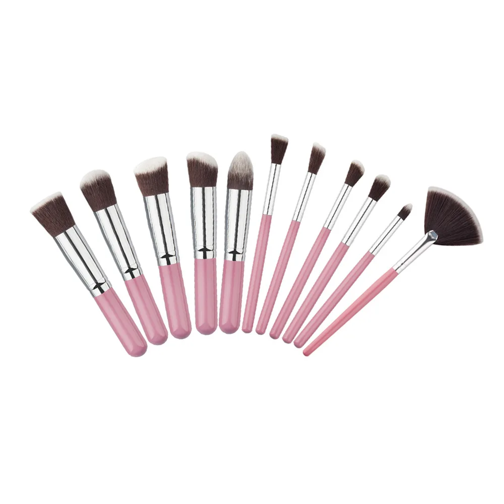 11 Pink silver 10 шт., набор деревянных кистей для макияжа, инструменты для макияжа лица, румяна, скрывающий порошок, кисть для нанесения теней, набор кистей для макияжа - Handle Color: 11 Pink silver