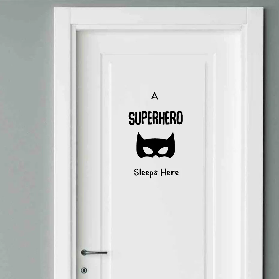 Супер герой, спящий здесь Бэтмен, наклейка на стену s DIY, виниловая Съемная наклейка на дверь для детей, детская наклейка, декор для детской комнаты, домашний декор
