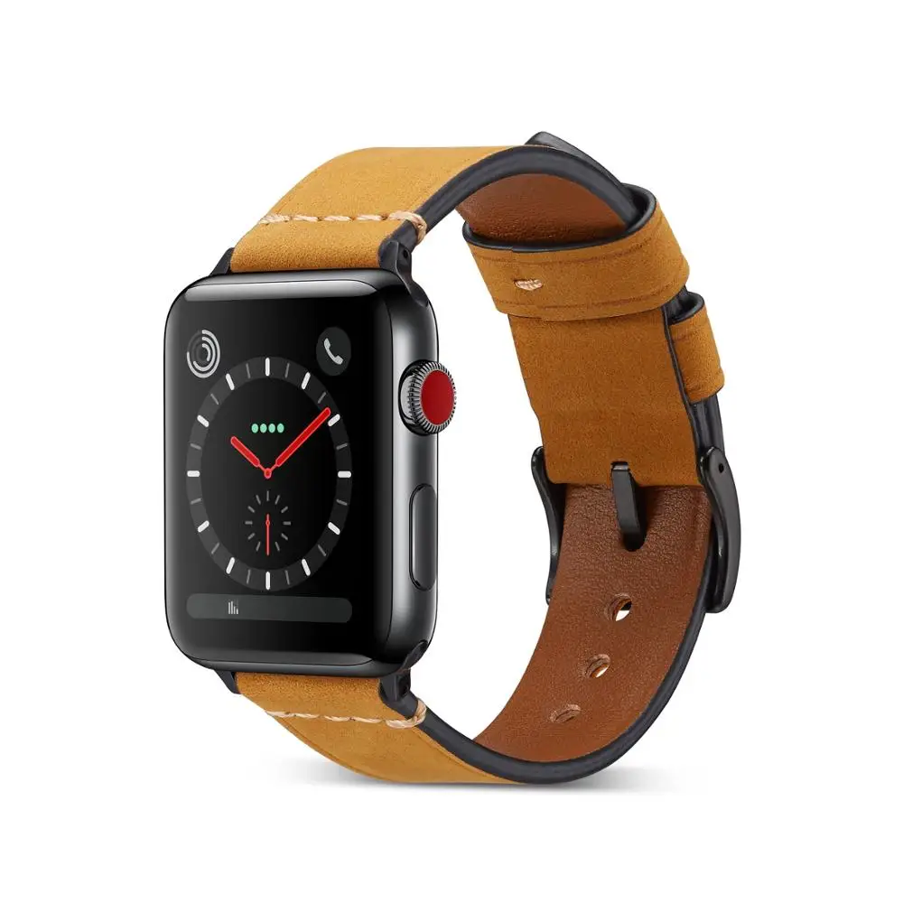 Light Brown Ремешок для Apple watch 38 мм 40 мм 42 мм 44 мм, кожаный ремешок для Apple Watch, запасные Широкие ремешки для iWatch, браслет серии 5 4 3 2 1 - Цвет ремешка: Light Brown