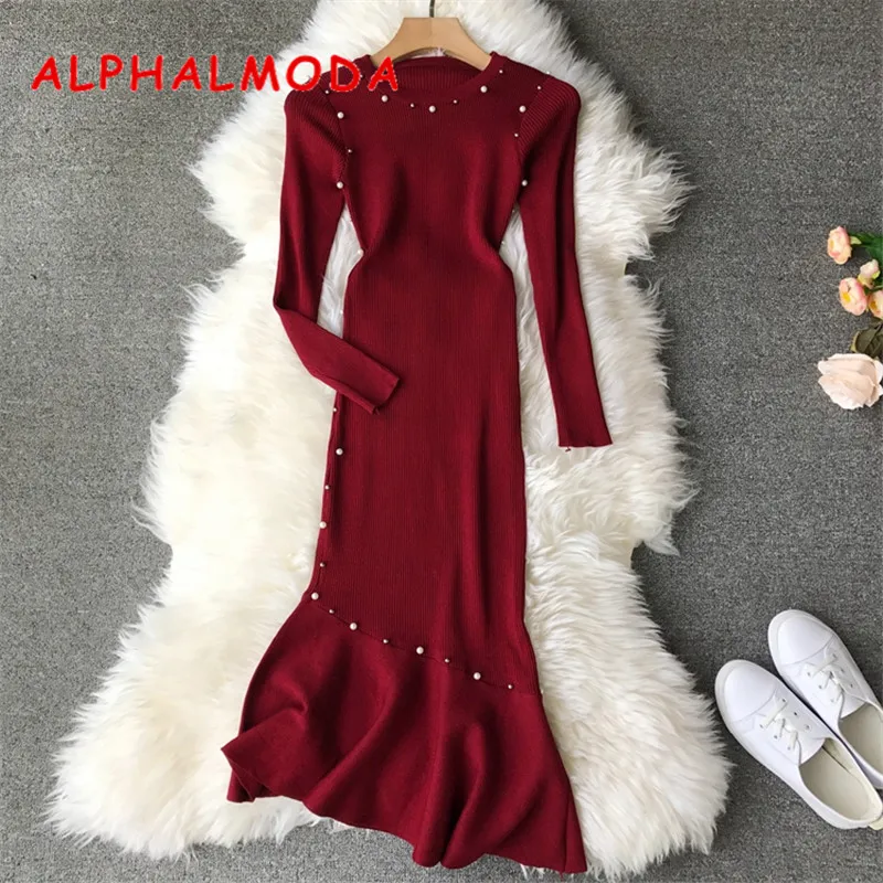 ALPHALMODA 2018 осенне зимнее женское милое платье с бусинами и русалочкой пуловеры