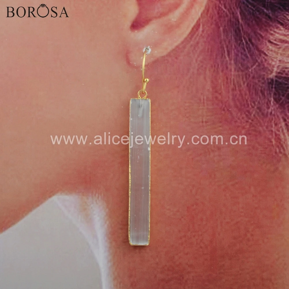 

BOROSA 5/10Pairs Fashion High Quality Rectangle Shape Gild Transparent Selenite Stone Drop Earrings Jewelry for Women G1777