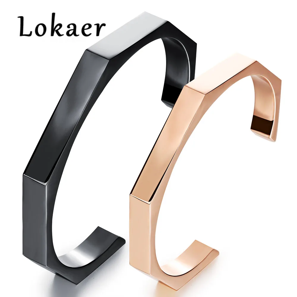 Lokaer минималистичные браслеты с манжетами для влюбленных, модные браслеты из нержавеющей стали розового золота, винтажные женские мужские ювелирные изделия, простой дизайн, браслет
