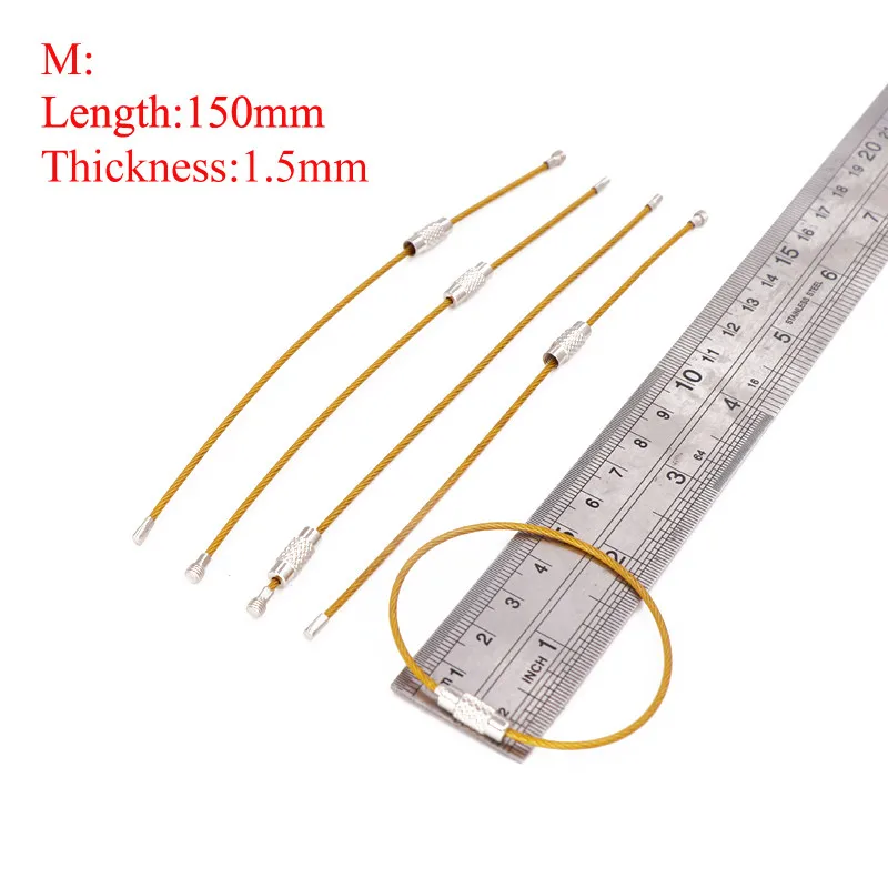 Yellow 150x1i5mm EDC провод открытый ключ из нержавеющей стали 5 шт. стальной брелок замок кабель петля бирка винт чемодан для поездки в лагерь брелок кольцо гаджет круг веревка - Цвет: Yellow 150x1i5mm