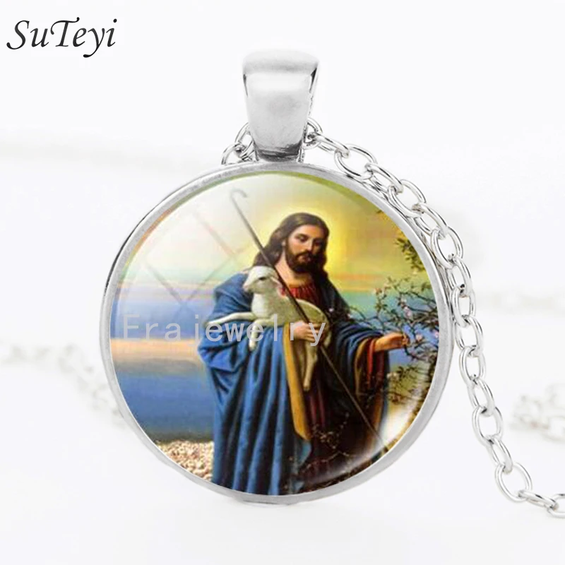 SUTEYI классическое ожерелье для женщин с изображением Иисуса круглый стеклянный