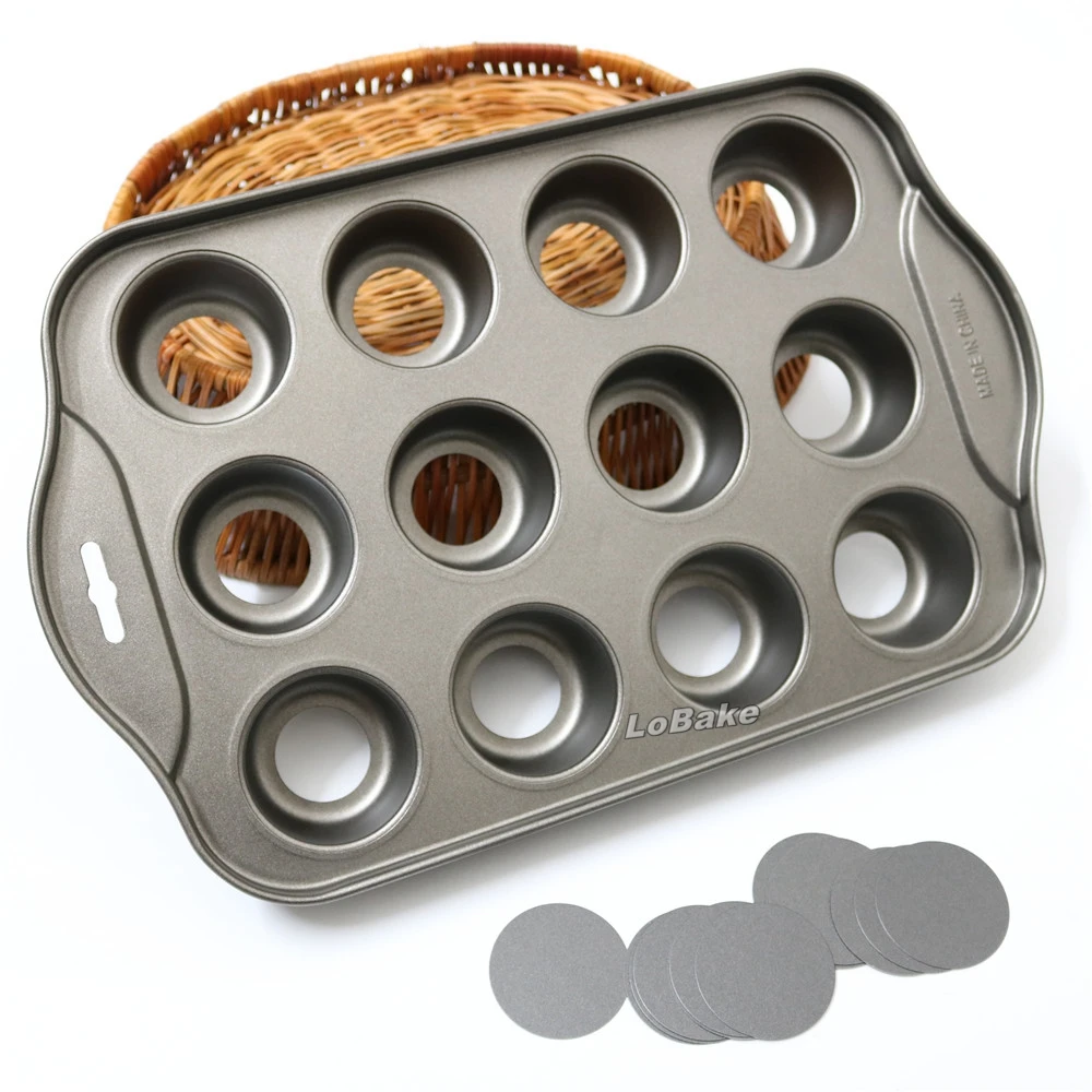 

Latest 12 cavities 33*20.5*3.5cm round shape non-stick metal cheesecake mold candy bread tart muffin cupcake baking tools