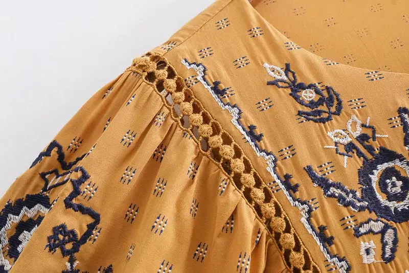 Flabbit Женская винтажная Кружевная блуза с круглым вырезом и вышивкой блузка