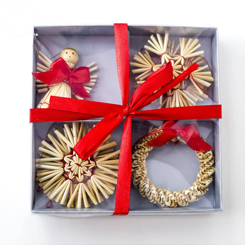 2019 Новый рождественский соломенный Ангел венок Подвески Украшения натуральные