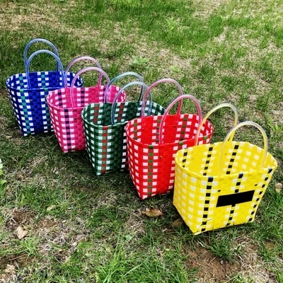 Пластиковая плетеная корзина для хранения портативная модная покупок домашних