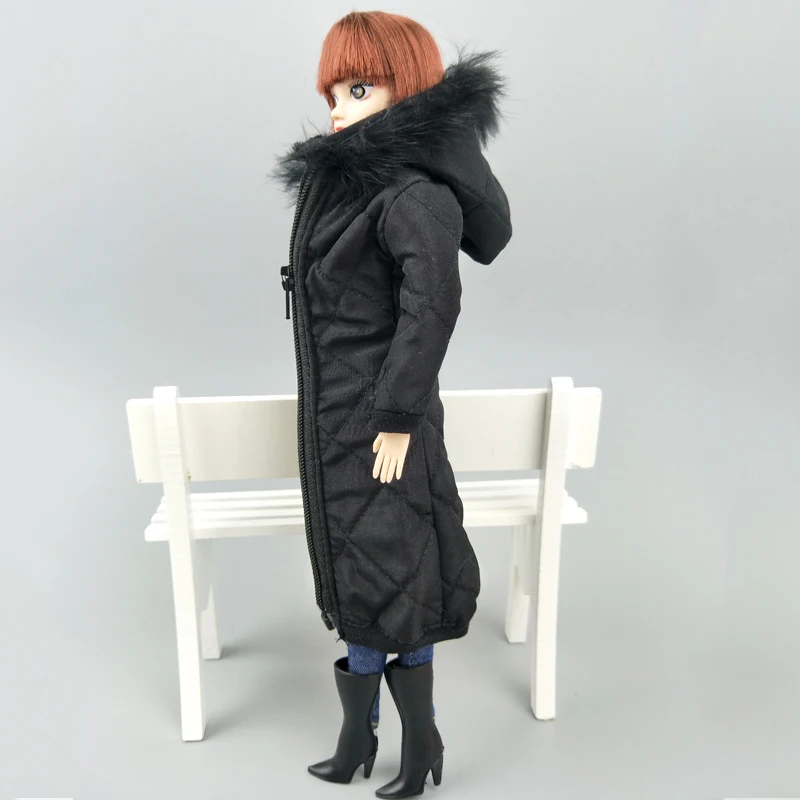 Black Winter Wear Long Coat for Barbie Doll Outfits Clothes Dress Parka For 1/6 BJD Doll Jacket 1:6 Dolls Accessories Kids Toy