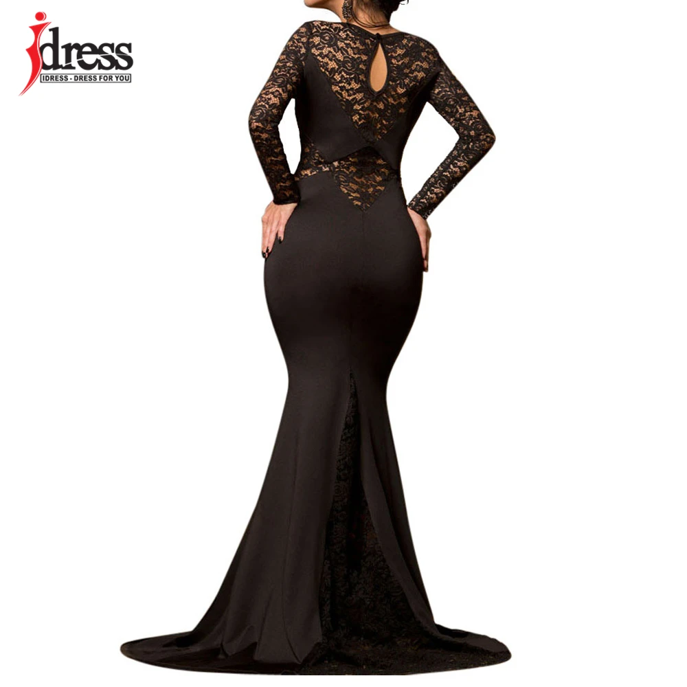 Женское кружевное платье IDress черное облегающее с длинным рукавом для вечеринок и