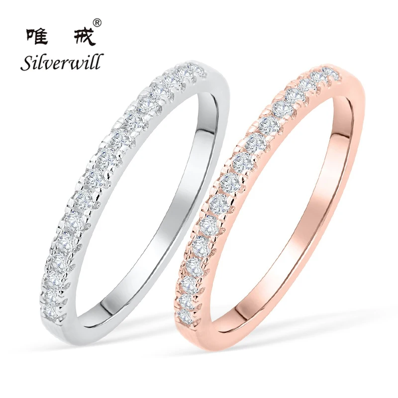 Silverwill стерлингового серебра 925 Серебряное обручальное кольцо из розового золота цвет 1,5 ct муассанит женские обручальные кольца для женщин, 2 шт., комплект ювелирных изделий