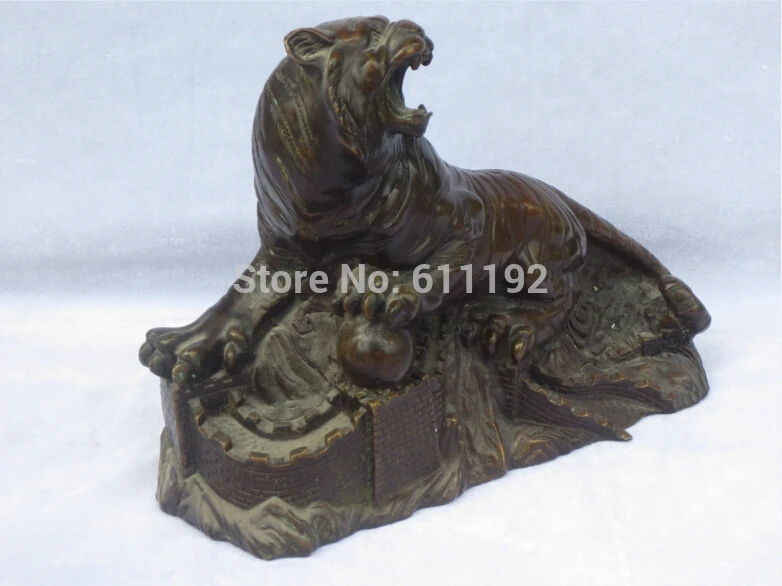 ZSR 9.8 Inch Folk art hand-carved big Tiger sculpture Antique FengShui animal statue Home decoration Metal crafts | Дом и сад