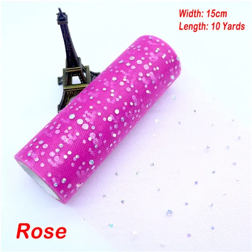 Rose 10yards Блестящая Тюлевая рулонная катушка с блестками, 15 см* 9,1 м, Тюлевая рулонная катушка, юбка-пачка, свадебная отделка органзы, лазерные принадлежности для вечеринки на день рождения - Цвет: Rose 10yards
