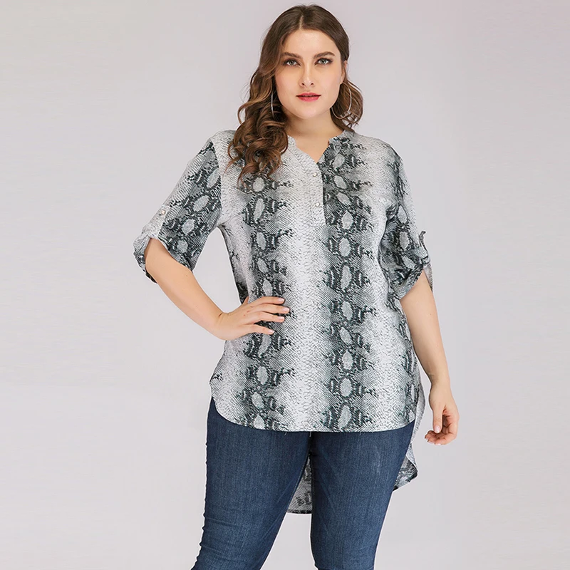 Размера плюс принт змеиная кожа Blusas Mujer De Moda 2020 шифоновая рубашка женские топы и