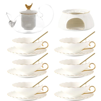 Teapot with 6cups Японская птица Британский послеобеденный чай керамический стеклянный цветочный чайник набор свеча Отопление теплая печь для обжарки кофе черный Камелия чайник - Цвет: Teapot with 6cups