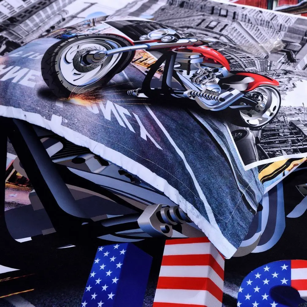 3D мотоцикл сша постельные принадлежности набор пододеяльник Подушка Шам