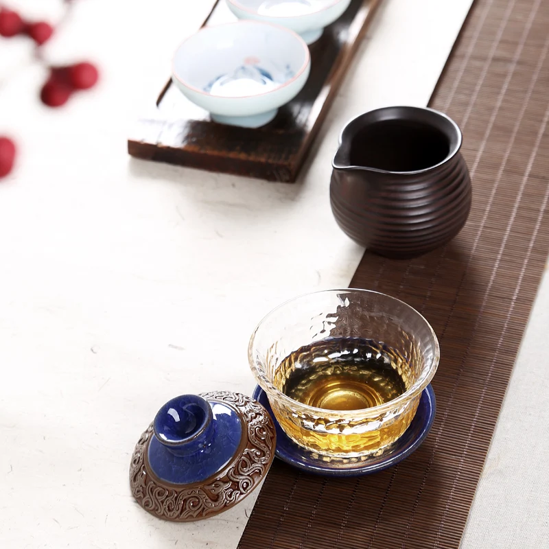 180cc креативный термостойкий прозрачный стеклянный комплект Gaiwan с керамической