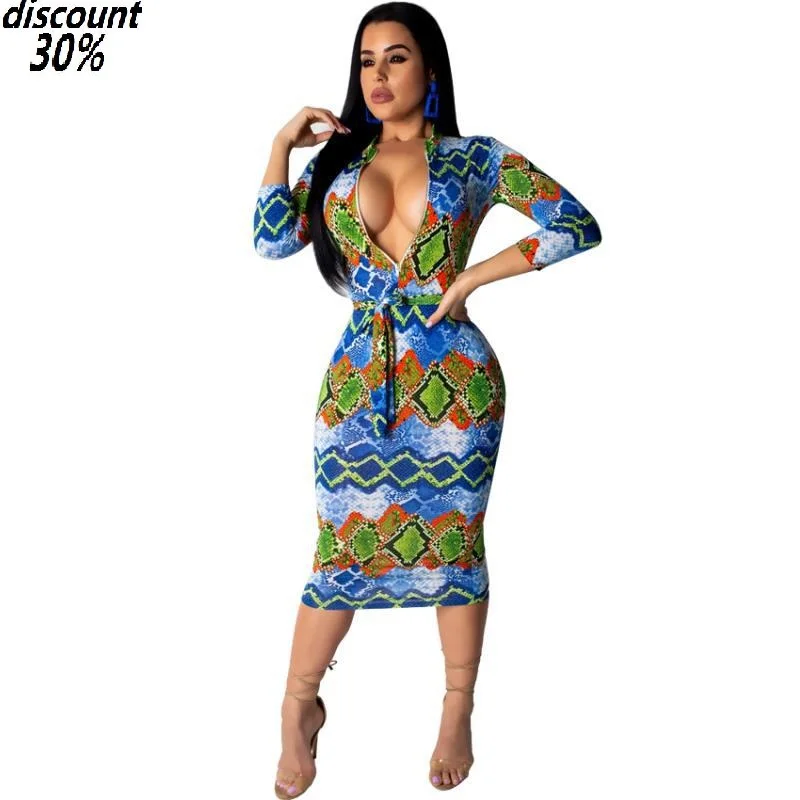 Женское мини платье со змеиным принтом модное сексуальное облегающее на молнии с