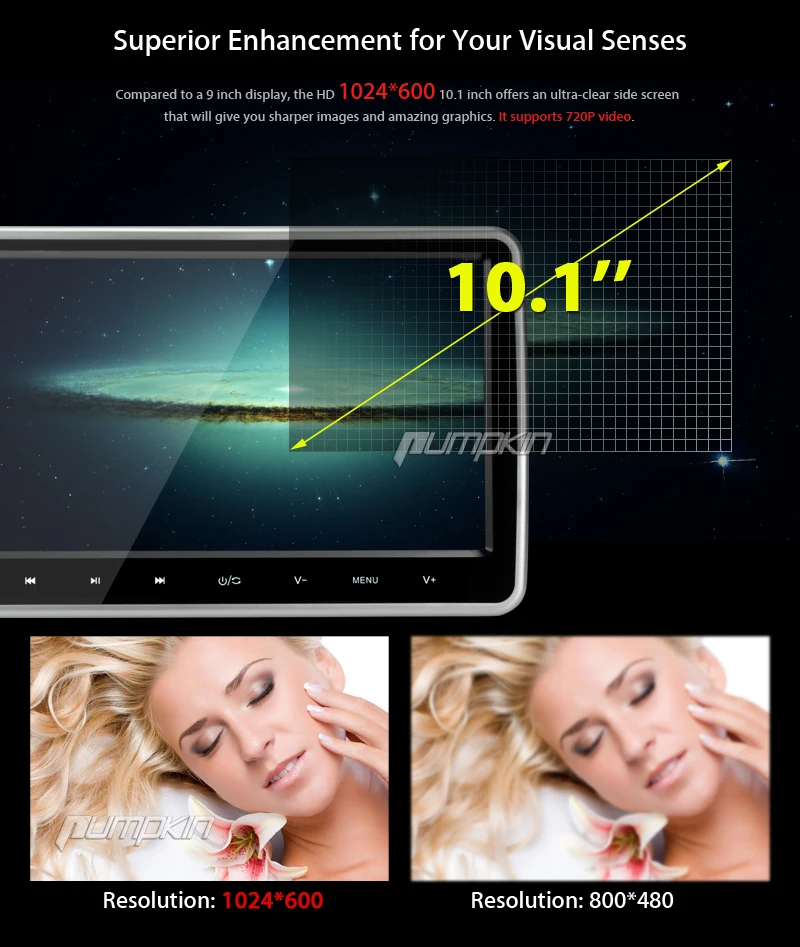 Тыква 10 1 ''подголовник автомобиля dvd-плеер HD цифровой TFT экран с HDMI портом 1024*600
