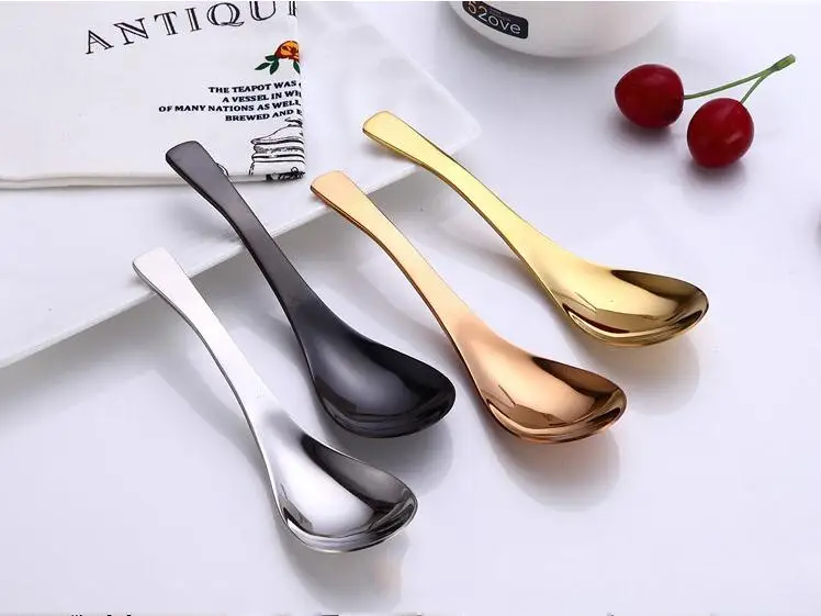 

High quality 304 stainless steel soup spoon Plating color gold black rose gold court spoon 14.7*4cm round bottom scoop SN1756