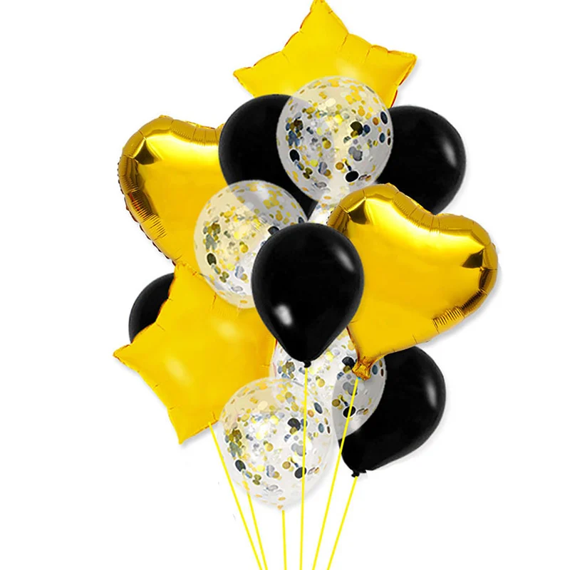 14pcs gold black 14 шт Розовое золото конфетти латексные шары набор звезда сердце форма воздушный шар из фольги День Рождения украшения дети взрослые Babyshower 1st - Цвет: 14pcs gold black