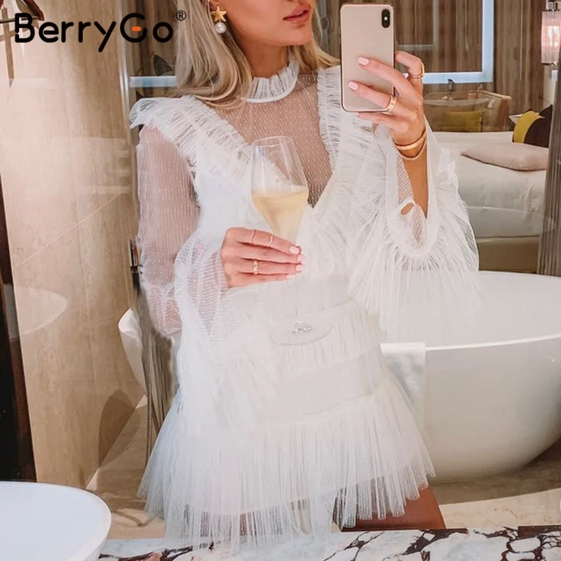 BerryGo Сексуальное Женское летнее платье в горошек с v-образным вырезом и бахромой