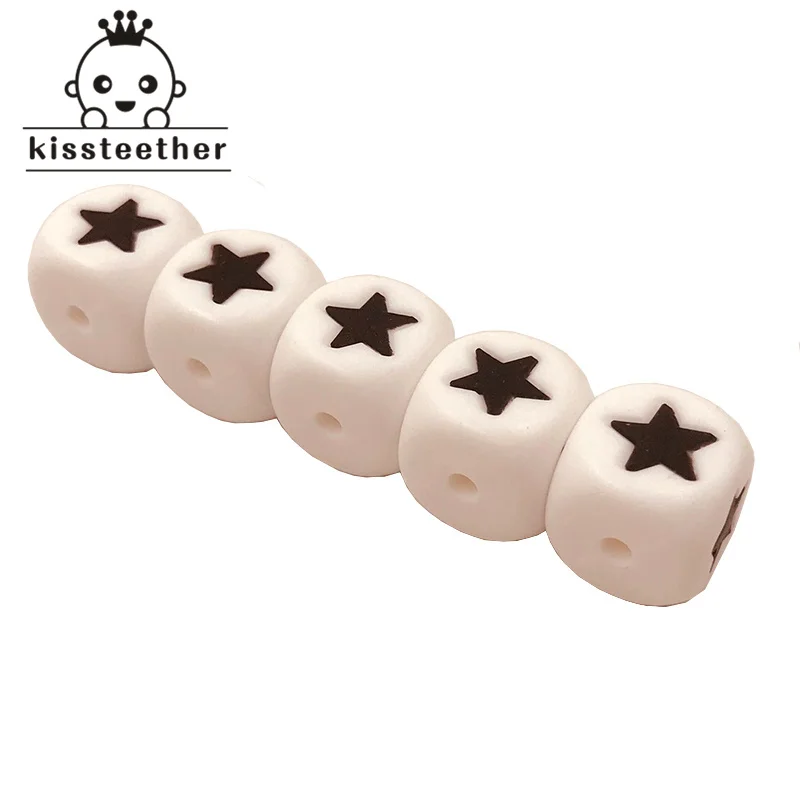 50pcs Silicone Beads BPA Free Chewing Bead 12mm Cube Heart Star Teething for DIY Baby Necklace Teether Pacifier Clips | Мать и ребенок