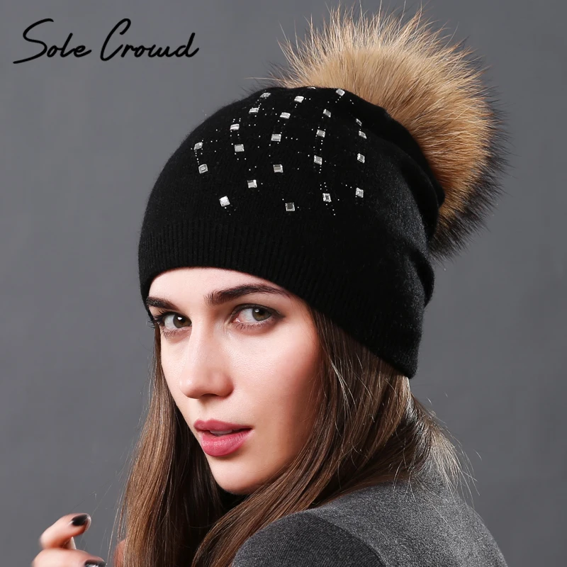 Женские зимние меховые шапки с помпоном на толстой подошве Осенние шерстяные