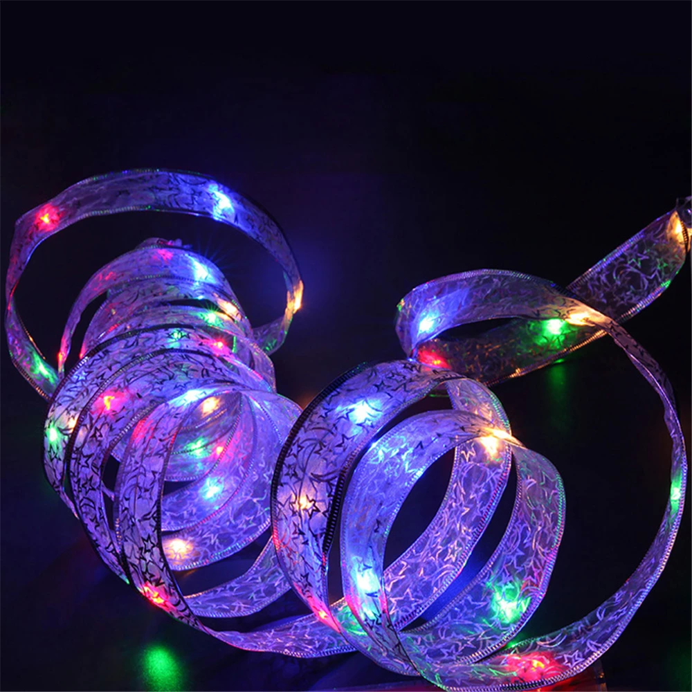 

13ft Holiday Christmas Bow lace Led String Ribbon Battery Led String Lights with 40 led Bulbs for Xmas tree Garden Party Decor