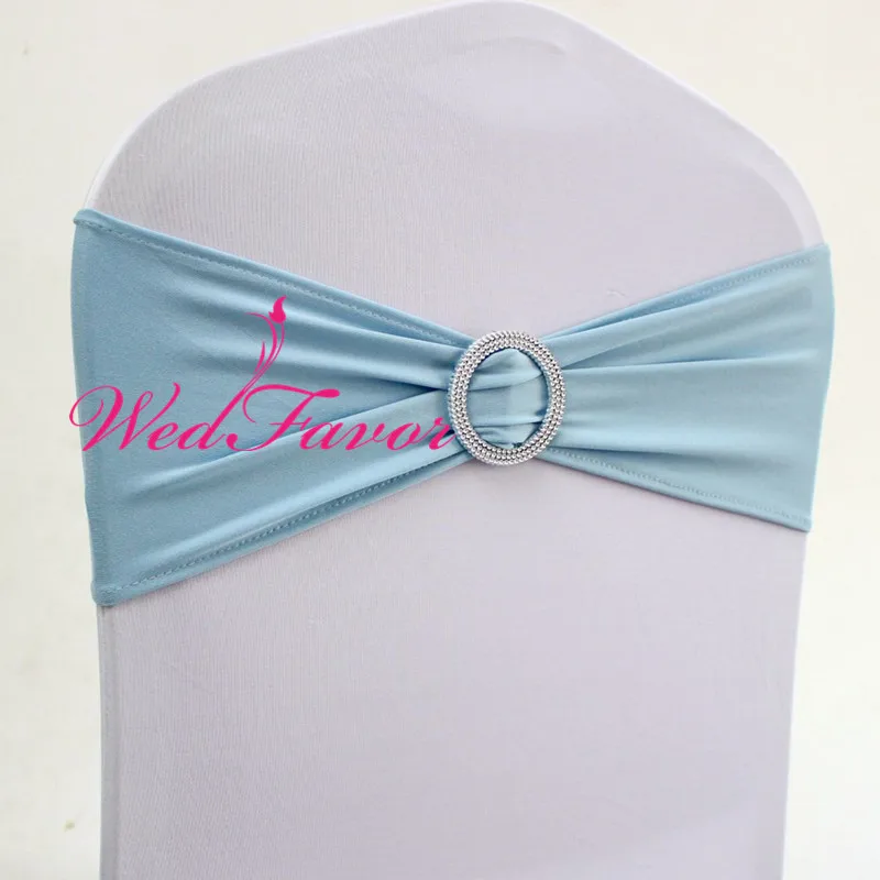 Light Blue WedFavor 100 шт Коралловая лайкра стрейч на стул галстуки-бабочки эластичная Подвязка из спандекса для стула ленты с пластиковой круглой пряжкой для свадьбы - Цвет: Light Blue