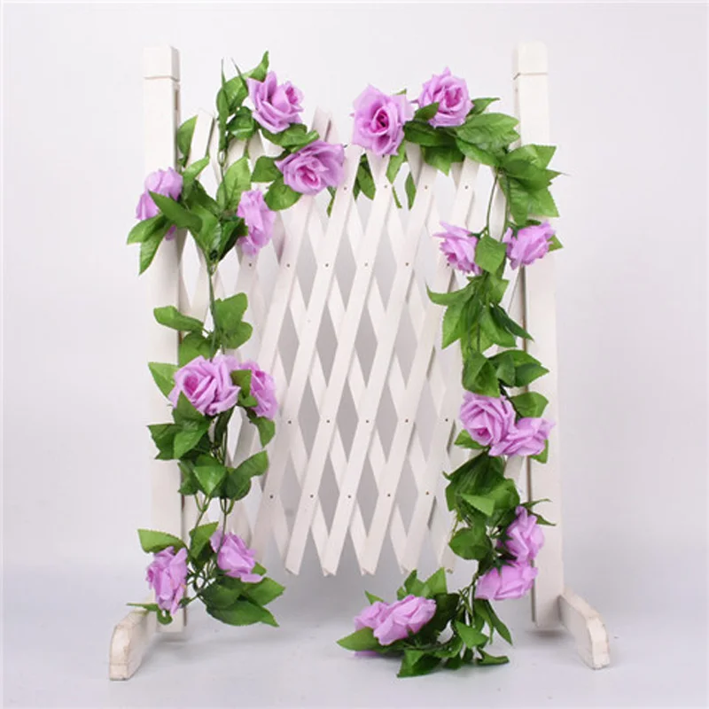 9pcs Purple 1 шт. шелковые розы плюща лоза с зелеными листьями для дома Свадебные украшения поддельные листья diy Висячие гирлянды искусственные цветы - Цвет: 9pcs Purple