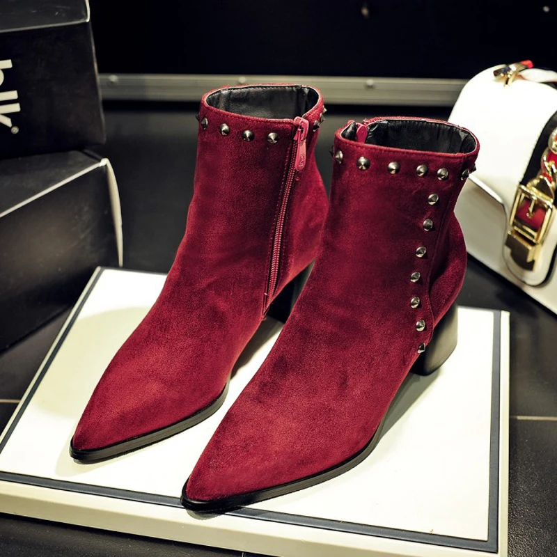European Brand Designer Big Size 34-42-43 Rivets Chelsea Boots Velvet Short Ankle Women Zipper Studded Winter Snow Booties | Обувь