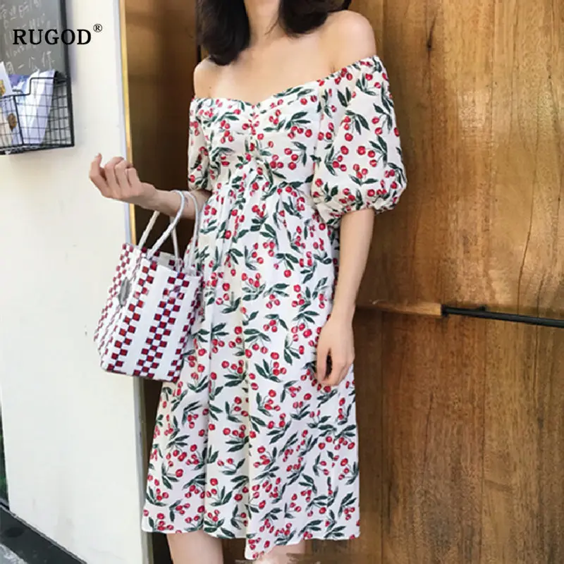 Женское платье с вишневым принтом RUGOD повседневное облегающее v-образным вырезом