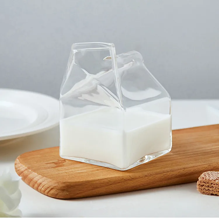 370ml Milk box 275 мл стеклянная чашка молочная коробка кофейные чашки креативная бутылка для сока прозрачный стеклянный подарок - Цвет: 370ml Milk box