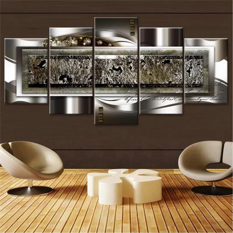 5 Pieces White Spherical Prints Canvas Art Abstract Painting Diamonds Wall Modular Pictures for Living Room Home Decor|Рисование и