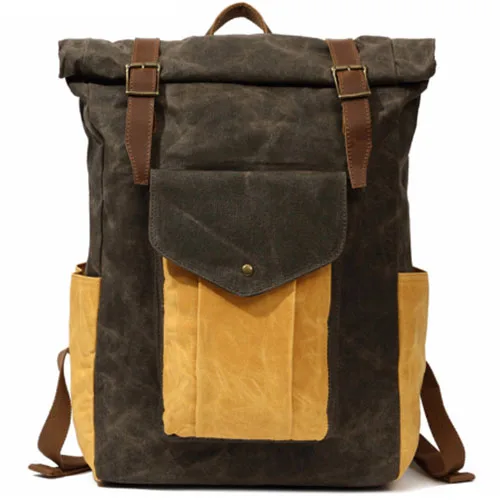 Модный мужской повседневный холщовый желтый рюкзак Большой Вместительный