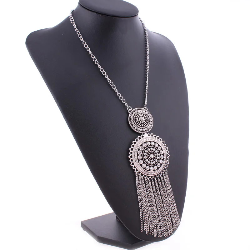 Btuamb Новый Boho цепи кисточкой ожерелья подвески панк Винтаж Кристалл Длинный