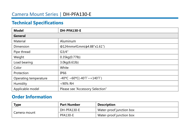 DH PFA130-E распределительная коробка Алюминий кронштейн для ipc-hdw4631c-a IP66 воды-доказательство аккуратный и интегрированный дизайн