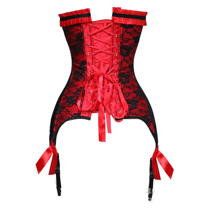 Красный атласный черный цветочный кружевной корсаж корсет бюстье сексуальные