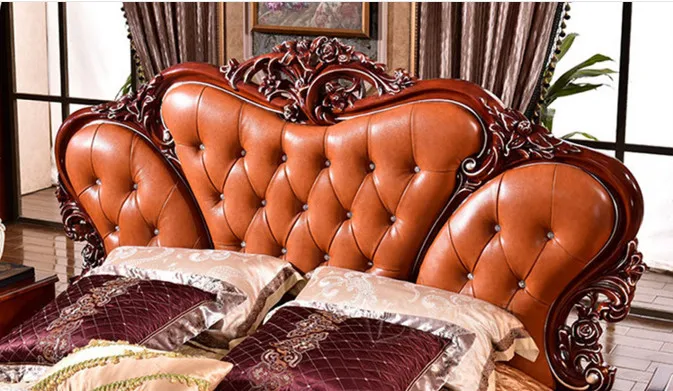 Европейский стиль резьба по дереву (кожаная кровать) античная мебель для