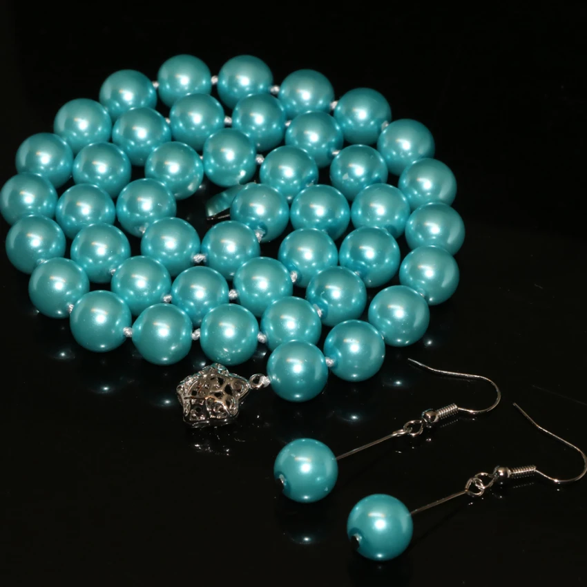 Уникальный дизайн высокое качество ожерелье серьги цвет небесно-синий 10 мм