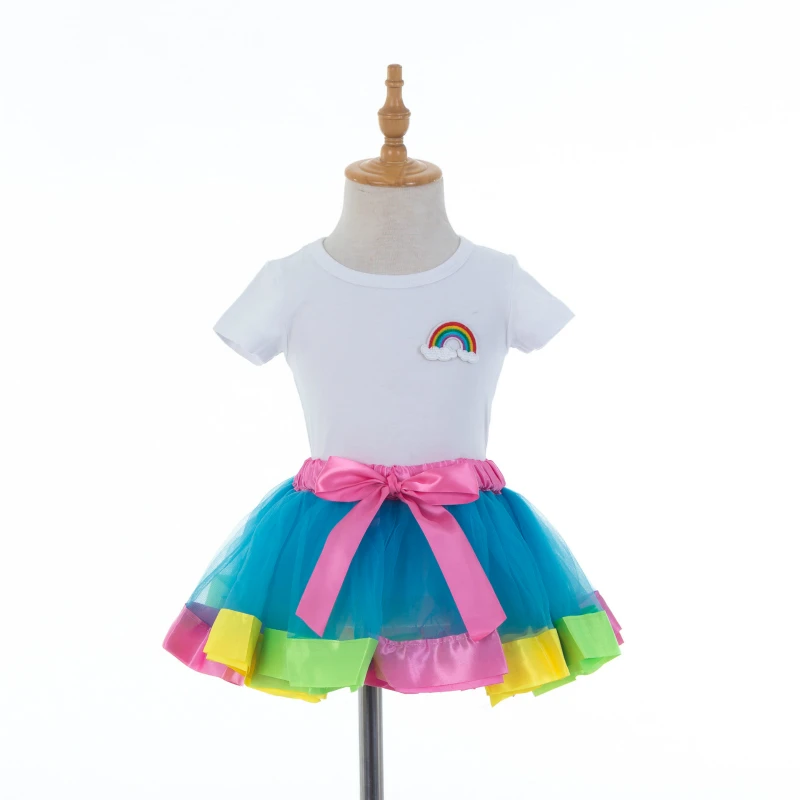 Одежда для девочек комплект из 2 предметов юбка пачка радужная + Радужная